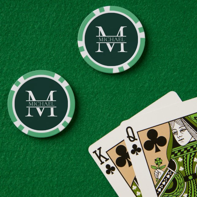 Personalized Elegant Emerald Green Monogram & Name Poker Chips