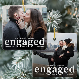 Personalized Elegant Engaged Couple Photo Ceramic Ornament
