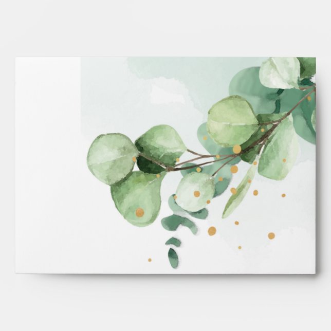 Personalized Elegant Eucalyptus Greenery & Gold  Envelope (Front)