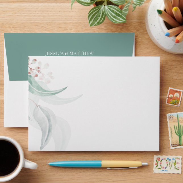 Personalized Elegant Eucalyptus Watercolor Art Envelope (Desk)