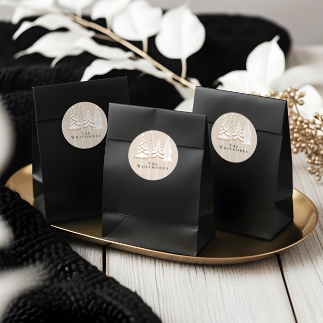 Personalized Elegant Evergreen Christmas Design Classic Round Sticker (Personalized Elegant Evergreen Christmas Design Classic Round Sticker)