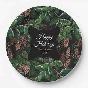 Personalized Elegant Evergreen Christmas Paper Plates