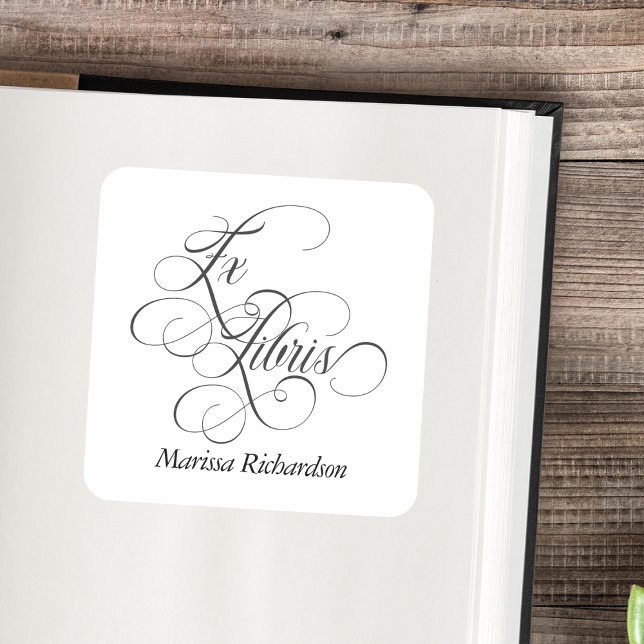 Personalized Elegant Ex Libris Bookplate Sticker (elegant script calligraphy Ex Libris bookplate with custom name monogram)