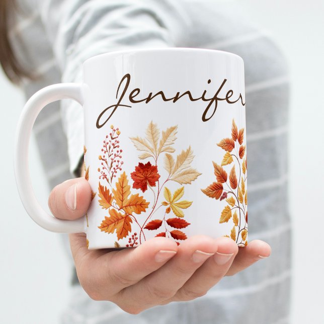 Personalized Elegant Fall Floral Embroidered Coffee Mug (Creator Uploaded)
