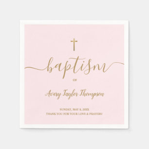 Personalized Elegant faux Gold Cross pink baptism Napkins