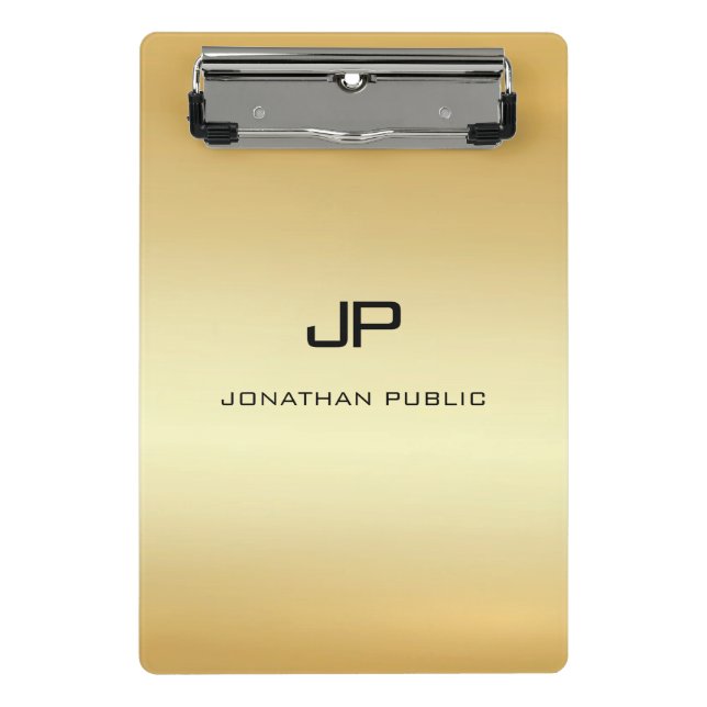 Personalized Elegant Faux Gold Modern Monogram Mini Clipboard (Front)