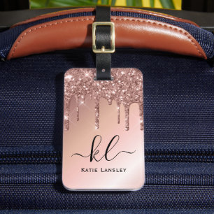 Personalized Elegant Faux Rose Gold Glitter Drips Luggage Tag