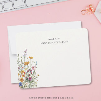 Personalized Elegant Floral Boho Chic Note Card 