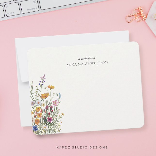 Personalized Elegant Floral Boho Chic Note Card  (Elegant chic note cards with a neat off-white background, personalize with your name.)