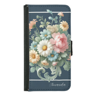 Personalized Elegant Floral Galaxy Wallet Case