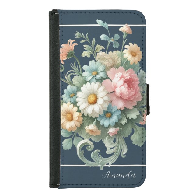 Personalized Elegant Floral Galaxy Wallet Case (Front)