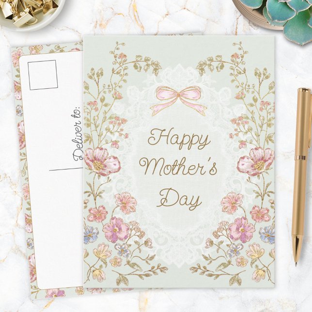 Personalized Elegant Floral Happy Mother’s Day Postcard (In situ)