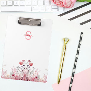 Personalized Elegant Floral Minimalist Cute Girly Clipboard