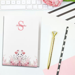 Personalized Elegant Floral Minimalist Cute Girly Pocket Folder