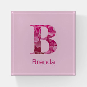 Personalized Elegant Floral Monogram "B" Name Pink Paperweight