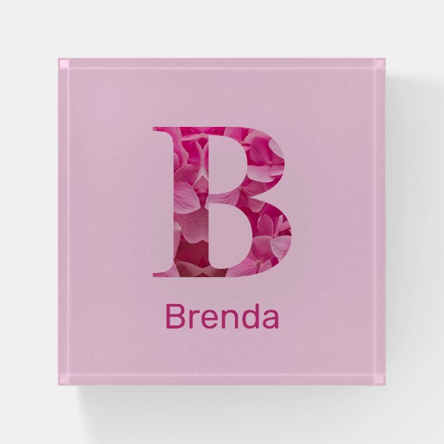 Personalized Elegant Floral Monogram "B" Name Pink Paperweight (Front)