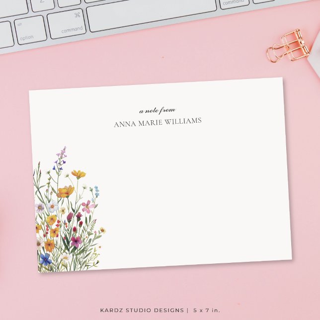 Personalized Elegant Floral Note Card (5x7 flat card is shown. Choose size, corner and paper style.)