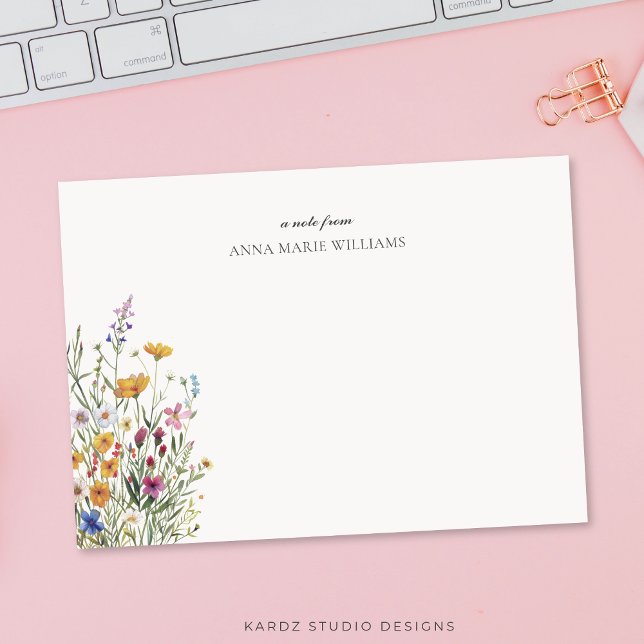 Personalized Elegant Floral Note Card (5x7 flat card is shown. Choose size, corner and paper style.)