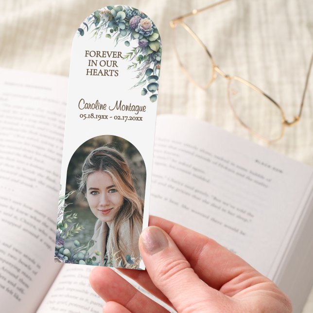 Personalized Elegant Floral Photo Memorial Card Bookmarks (Hand)