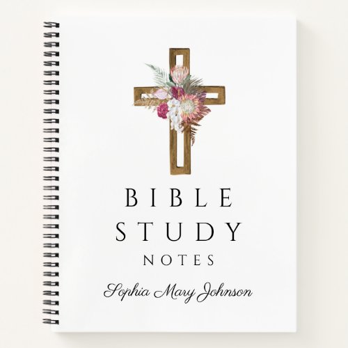 Personalized Elegant Floral Religious Cross Notebook