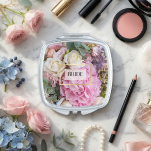 Personalized Elegant Floral Roses Bride Gift Compact Mirror