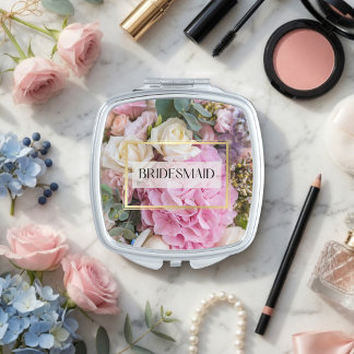 Personalized Elegant Floral Roses Bridesmaid Gift Compact Mirror