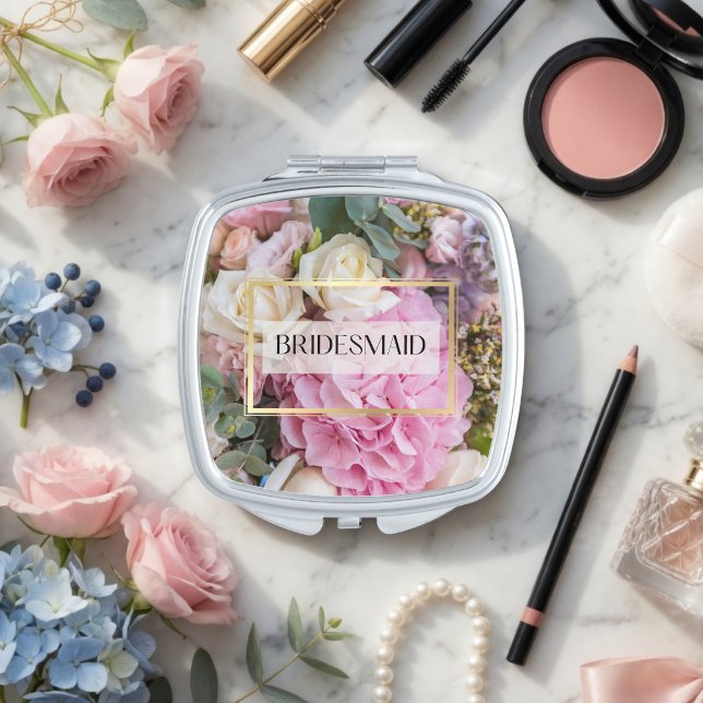 Personalized Elegant Floral Roses Bridesmaid Gift Compact Mirror (Creator Uploaded)