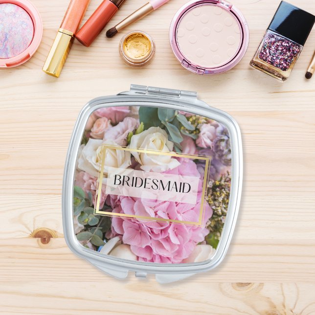 Personalized Elegant Floral Roses Bridesmaid Gift Compact Mirror (Creator Uploaded)