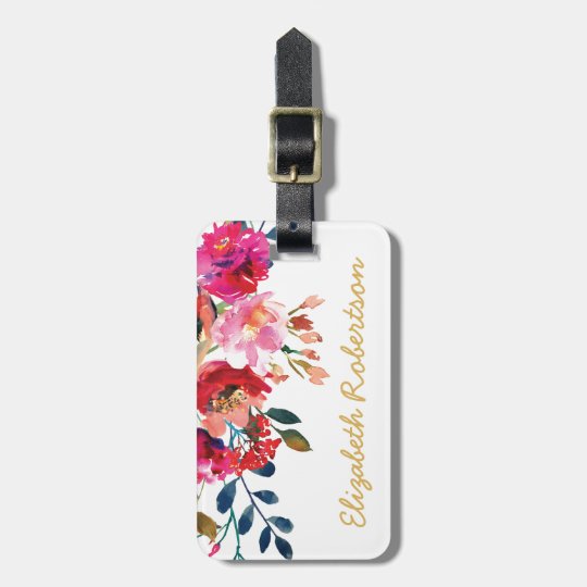 Personalized Elegant Floral Watercolor Girly Pink Luggage Tag