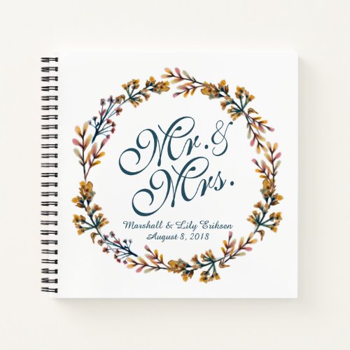 Personalized Elegant Floral Wedding Guestbook Notebook