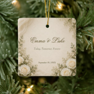Personalized Elegant Floral Wedding Ornament