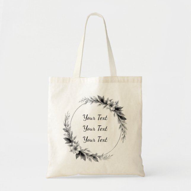 Personalized Elegant Floral Wreath Tote Bag (Front)