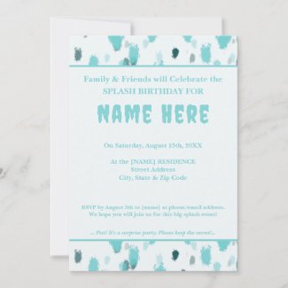 Personalized Elegant Fun Blue Grey Splash Birthday