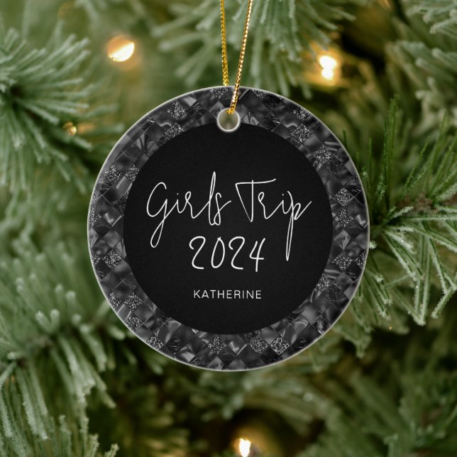 Personalized Elegant Girls Trip Faux Glitter Foil Ceramic Ornament (Tree)