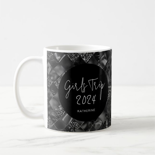 Personalized Elegant Girls Trip Faux Glitter Foil Coffee Mug (Left)