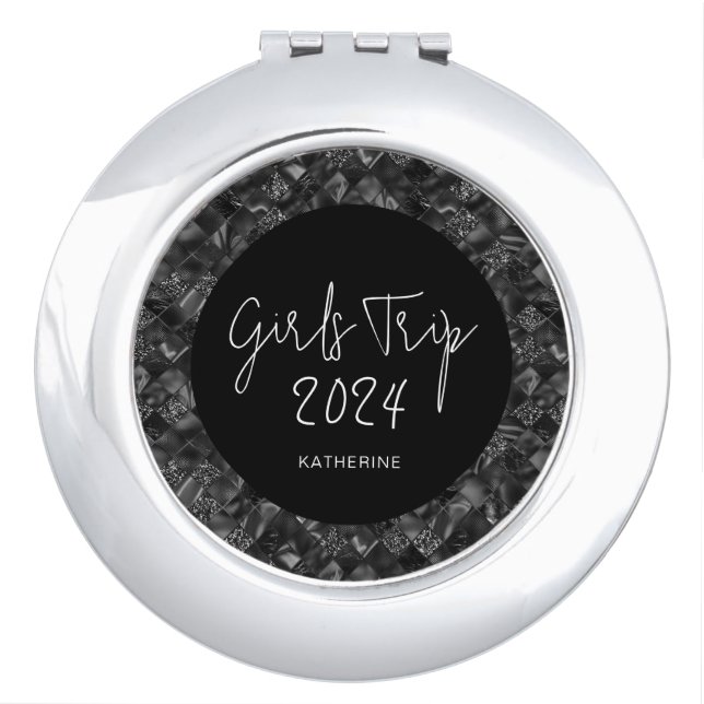 Personalized Elegant Girls Trip Faux Glitter Foil Compact Mirror (Front)
