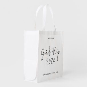Personalized Elegant Girls Trip Script Typography Grocery Bag