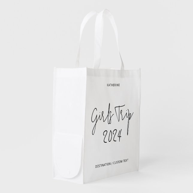 Personalized Elegant Girls Trip Script Typography Grocery Bag (Front Side)