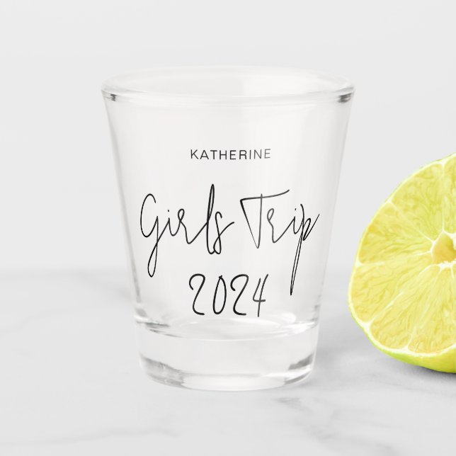 Personalized Elegant Girls Trip Script Typography Shot Glass (Front)