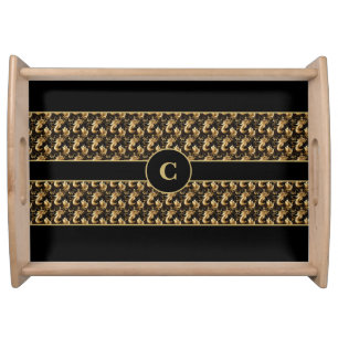 Personalized Elegant Gold and Black Abstract Serving Tray