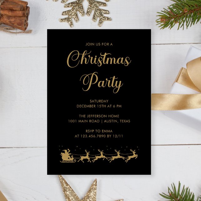Personalized Elegant Gold Black Christmas Party Invitation (Personalized Elegant Gold Black Christmas Party Invitation)