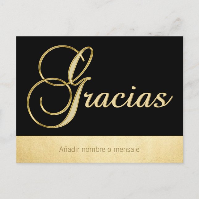 Personalized Elegant Gold Black Occasion Gracias Postcard (Front)