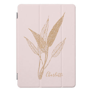 Personalized Elegant Gold Botanical Line Art Pink iPad Pro Cover