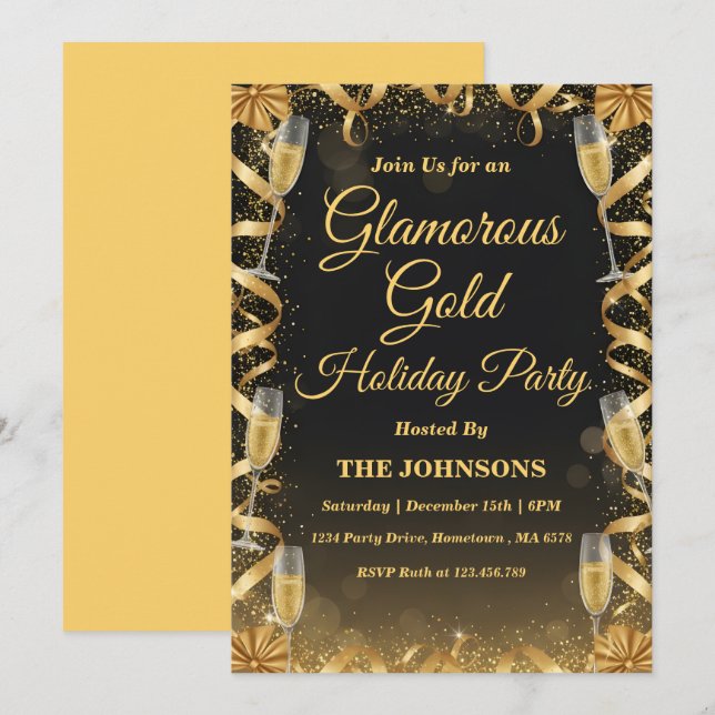 Personalized Elegant Gold Christmas Party Invitation (Front/Back)