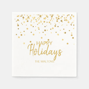 Personalized Elegant Gold Confetti Happy Holidays Napkins