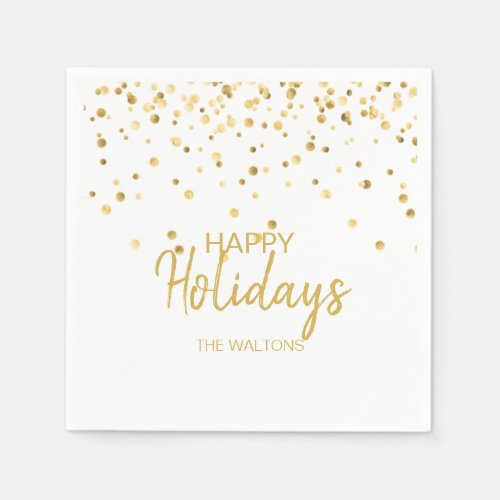 Personalized Elegant Gold Confetti Happy Holidays Napkins