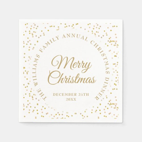 Personalized Elegant Gold Confetti Merry Christmas Napkins