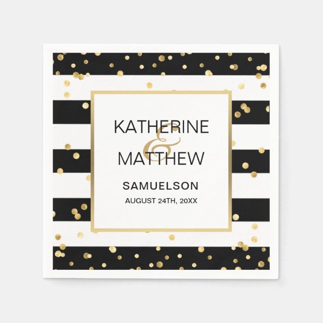 Personalized Elegant Gold Confetti Wedding Paper Napkins (Front)