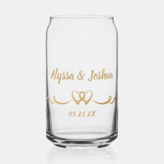 Personalized Elegant Gold Couples Wedding Gift Can Glass