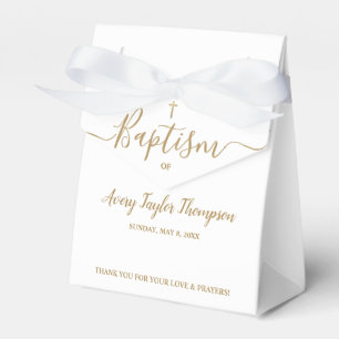 Personalized Elegant Gold Cross Baptism Script Favor Boxes